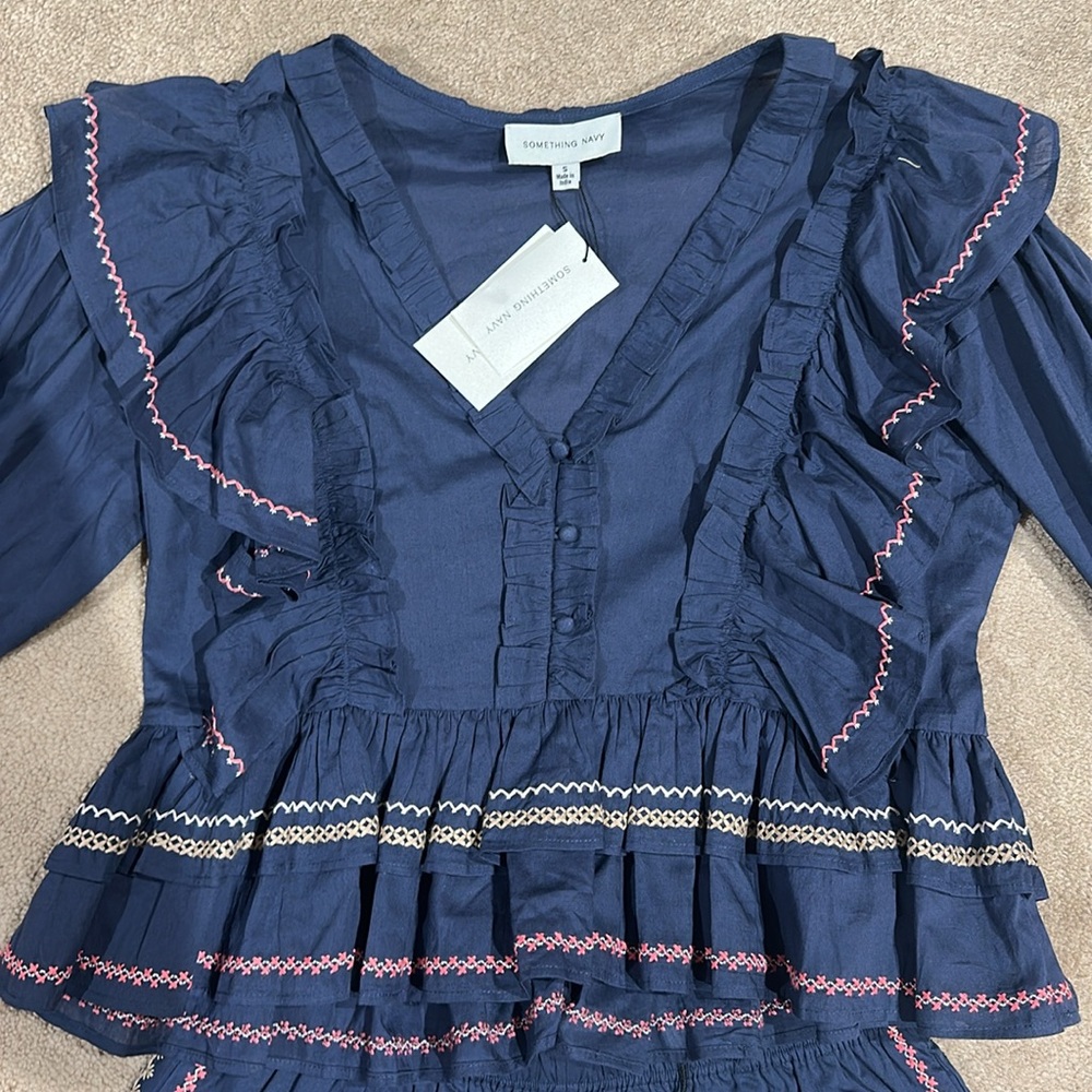 Navy Ruffled Top and Shorts Set - Picture 2 of 11